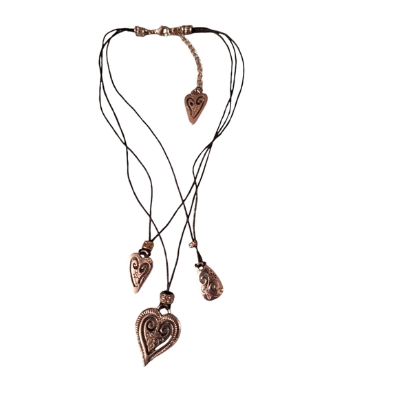 Brighton Brazilian Hearts Dangle Pendant Charm Necklace Silver Toned  Black Cord - Picture 1 of 4